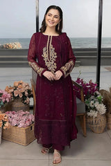 CARNELIAN By Azure Embroidered Chiffon 3 Piece Dress - 0055