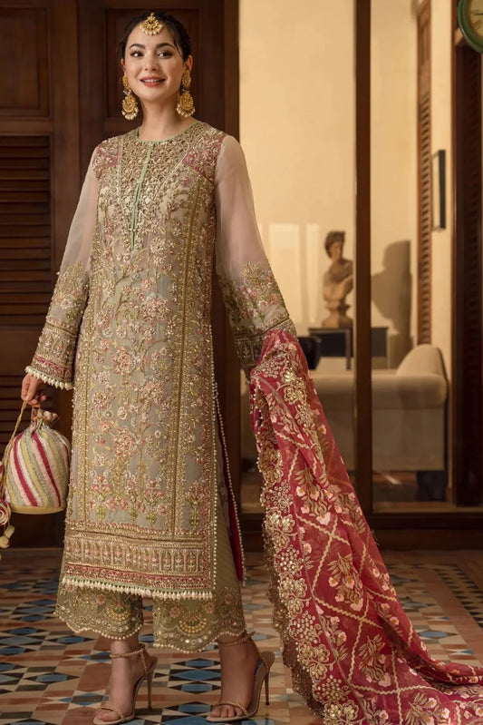 ARTISANAL ANECDOTES By Crimson Embroidered Organza Luxury Wedding 3 pc - 0040