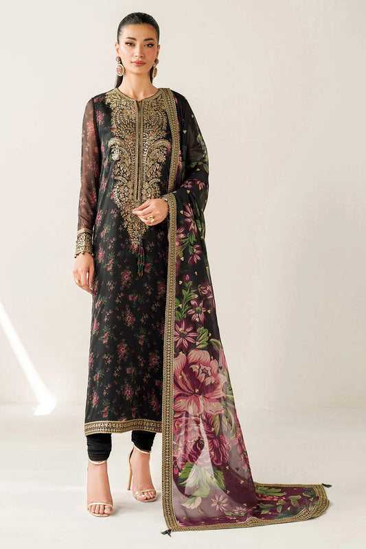 Jazmin Embroidered Print Shamoz Silk 3 Piece Dress - 0047