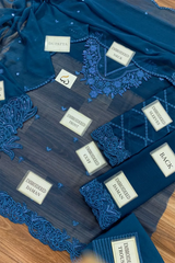 COBALT HAZE By Azure Embroidered Chiffon 3 Piece Dress - 0036