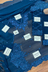 COBALT HAZE By Azure Embroidered Chiffon 3 Piece Dress - 0036