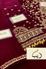 ROSHANEH By Jazmin Embroidered Velvet Formal 3 Piece Dress - 0048