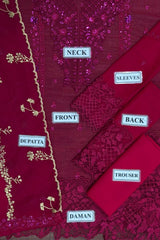 PLUM REVERIE Azure Embroidered Chiffon 3 Piece Dress - 0052