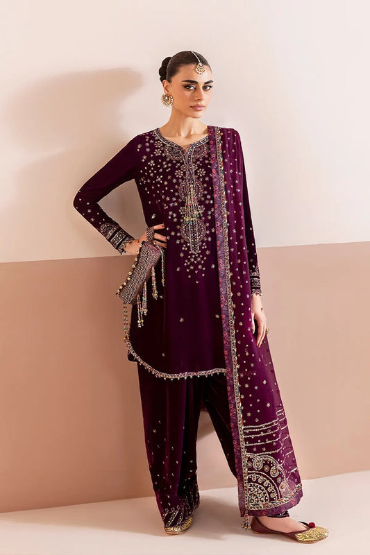 ROSHANEH By Jazmin Embroidered Velvet Formal 3 Piece Dress - 0048