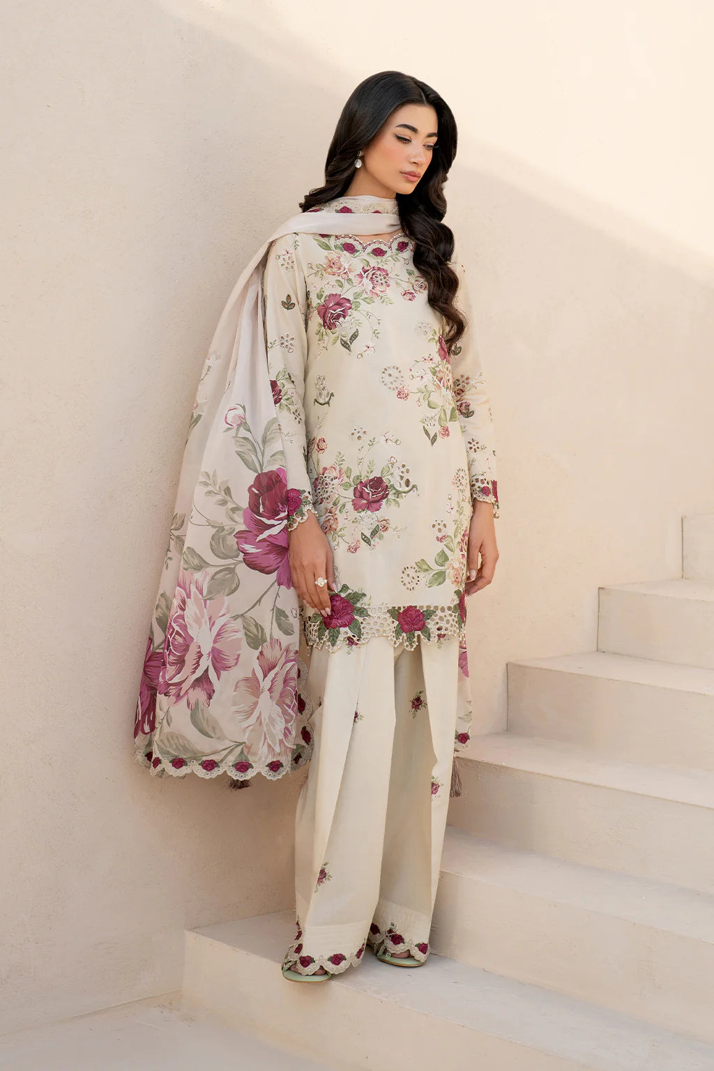 Iznik Chikankari Embroidered Luxury Lawn Digital Printed 3 Piece Dress – 0022
