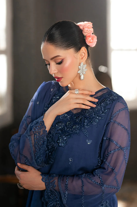 COBALT HAZE By Azure Embroidered Chiffon 3 Piece Dress - 0036