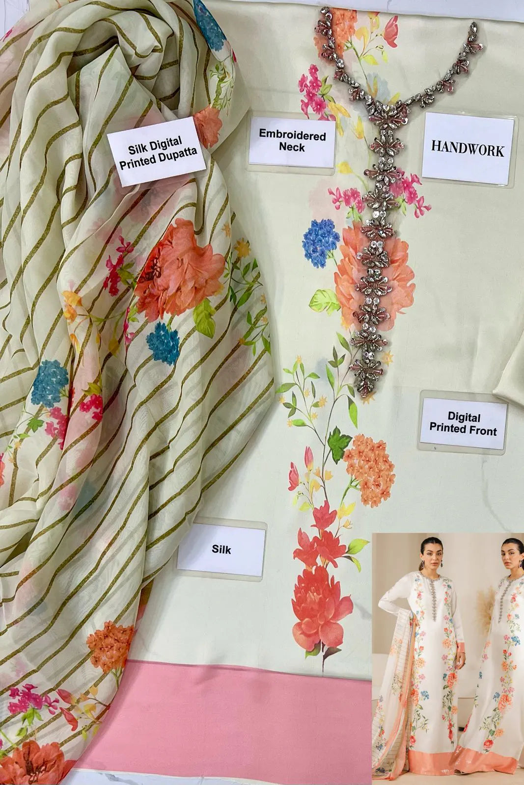 BURIOGH By Lulusar Soft Charmeuse Silk Digital Print 3 Piece Dress - 0054