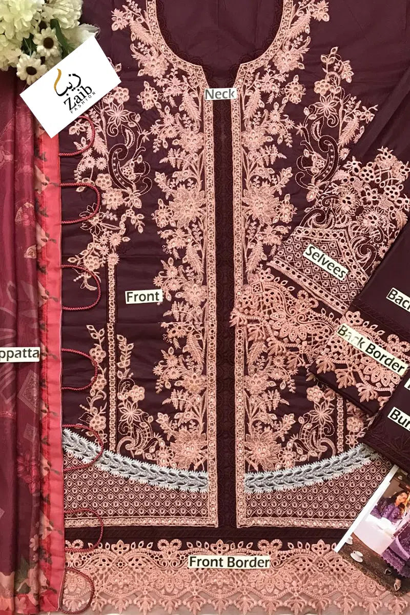 OMBRE By JADE Embroidered Chiffon 3 pc Dress – 0035