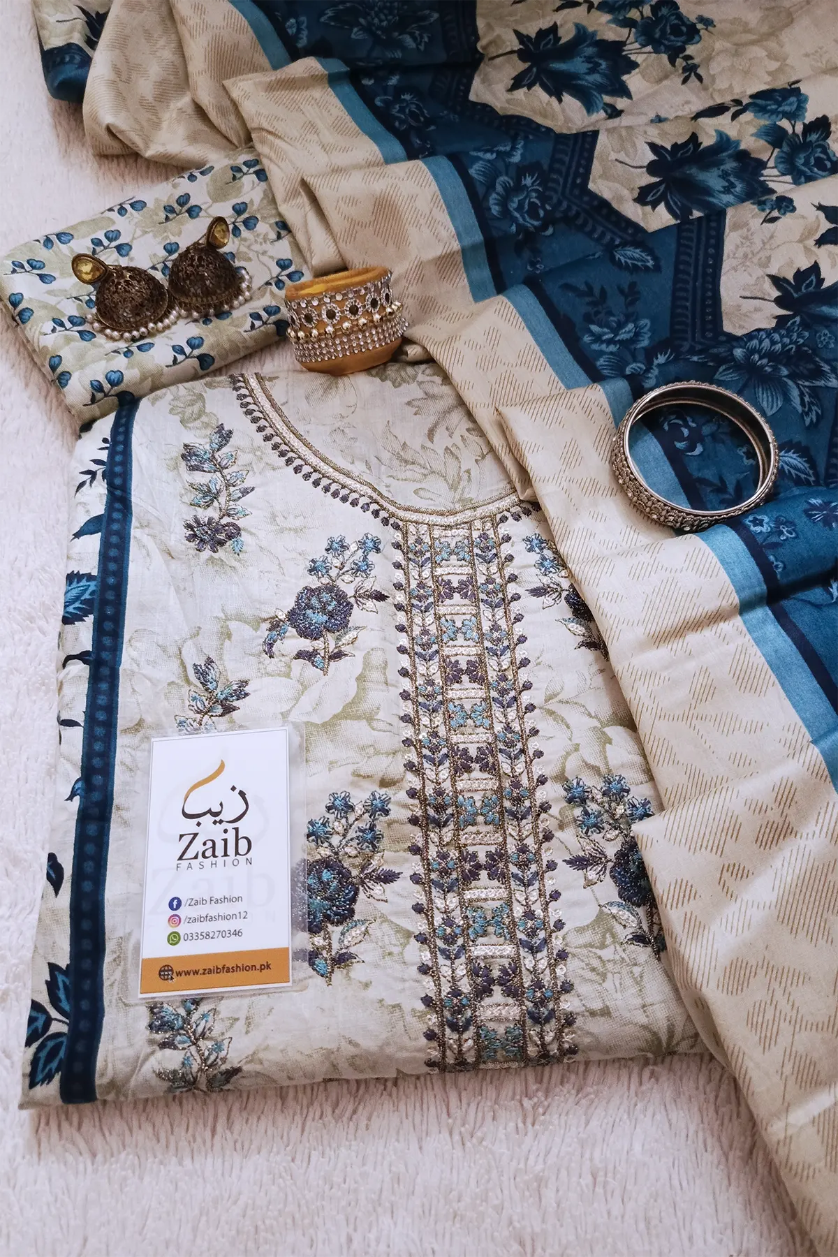 Designer Embroidered & Digital Print Lawn 3 Piece Dress – 0038