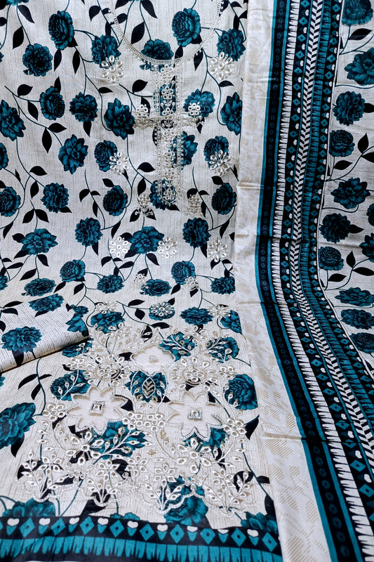 Lulusar Embroidered & Digital Print Lawn 3 Piece Dress – 0008