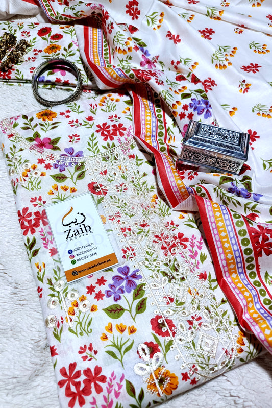 Bareeze Embroidered & Digital Print Lawn 3 Piece Dress – 0009