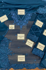 COBALT HAZE By Azure Embroidered Chiffon 3 Piece Dress - 0036