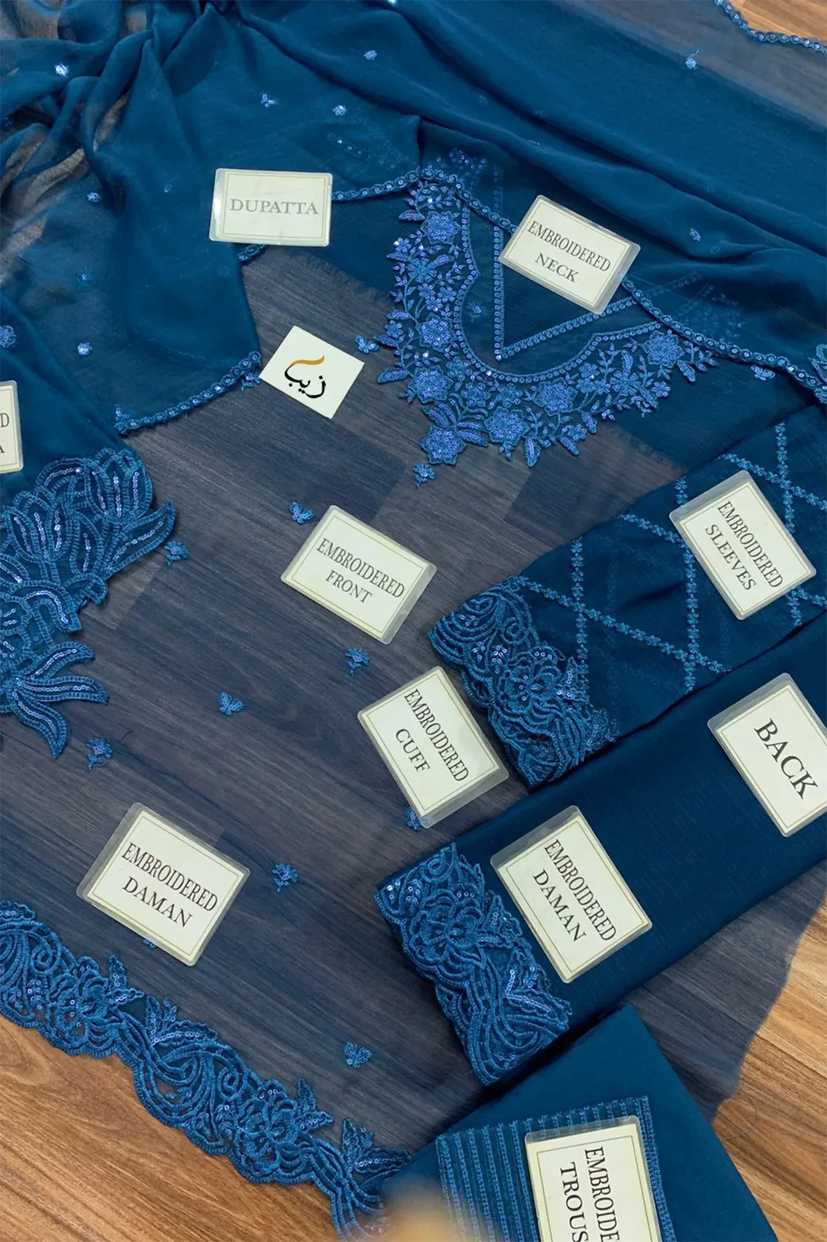 COBALT HAZE By Azure Embroidered Chiffon 3 Piece Dress - 0036