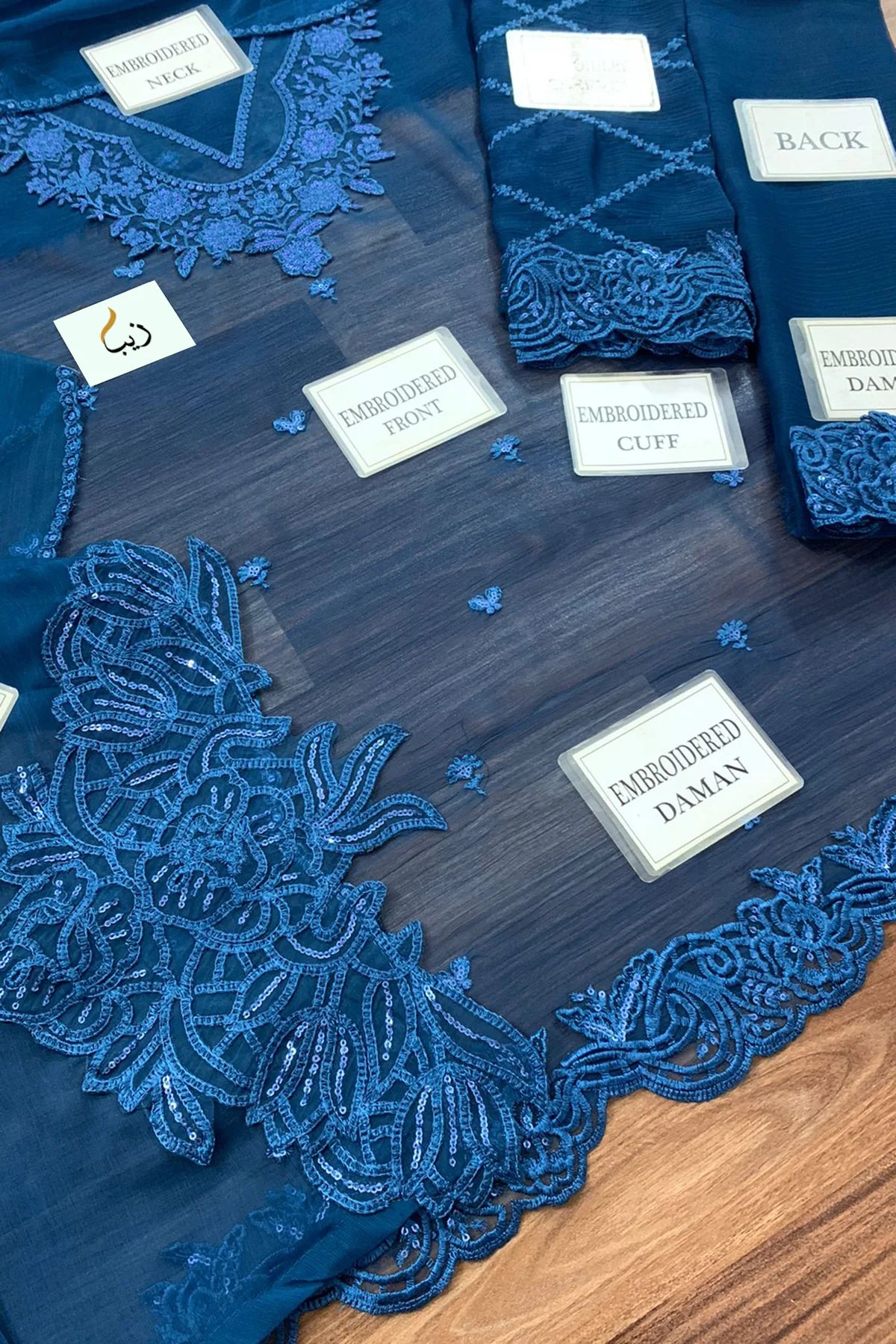 COBALT HAZE By Azure Embroidered Chiffon 3 Piece Dress - 0036