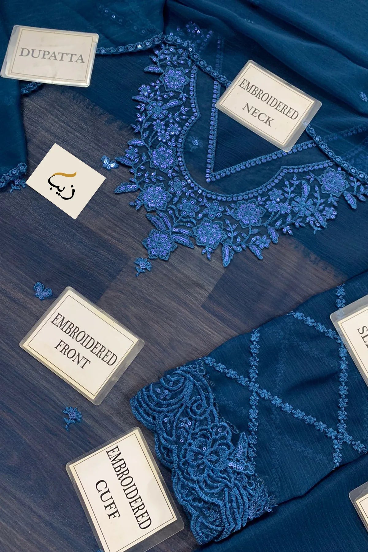 COBALT HAZE By Azure Embroidered Chiffon 3 Piece Dress - 0036