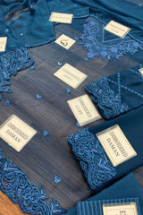 COBALT HAZE By Azure Embroidered Chiffon 3 Piece Dress - 0036