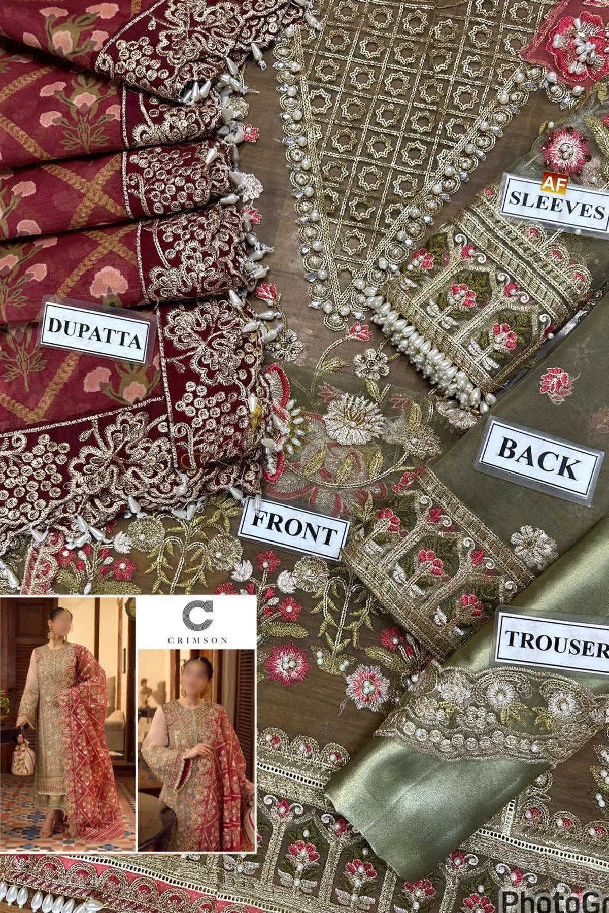 ARTISANAL ANECDOTES By Crimson Embroidered Organza Luxury Wedding 3 pc - 0040