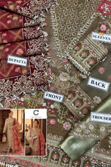 ARTISANAL ANECDOTES By Crimson Embroidered Organza Luxury Wedding 3 pc - 0040