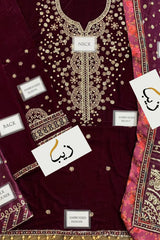 ROSHANEH By Jazmin Embroidered Velvet Formal 3 Piece Dress - 0048