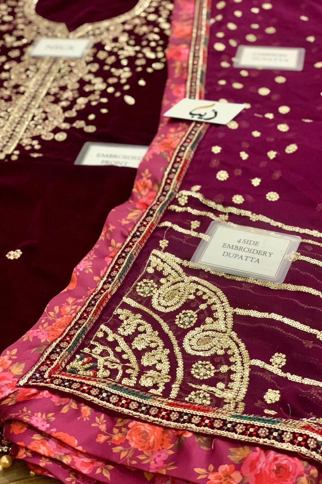 ROSHANEH By Jazmin Embroidered Velvet Formal 3 Piece Dress - 0048