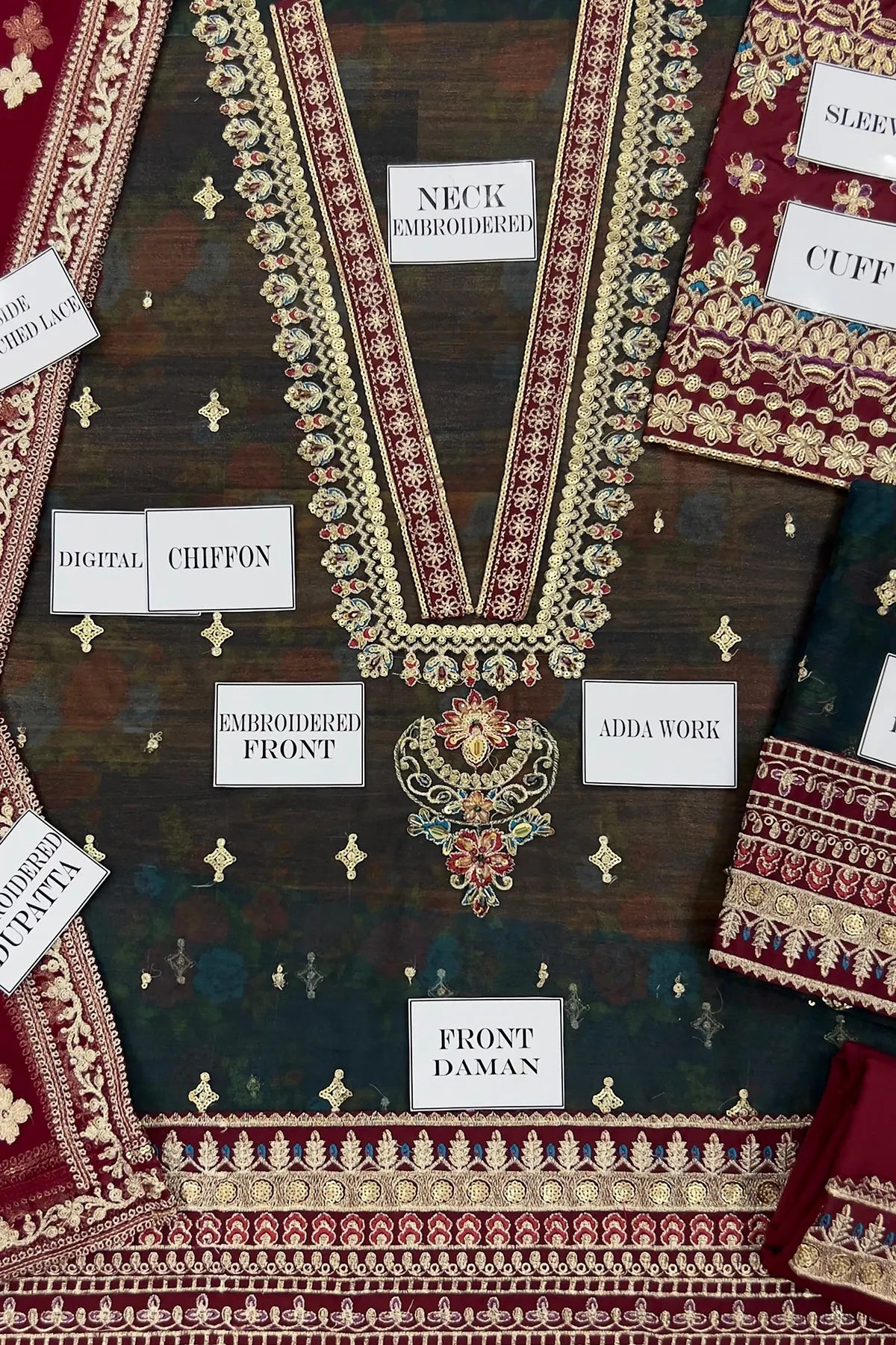 Baroque Chiffon Embroidered & Digital Print 3 Piece Dress - 0053