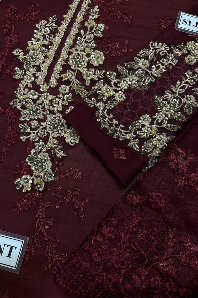 CARNELIAN By Azure Embroidered Chiffon 3 Piece Dress - 0055