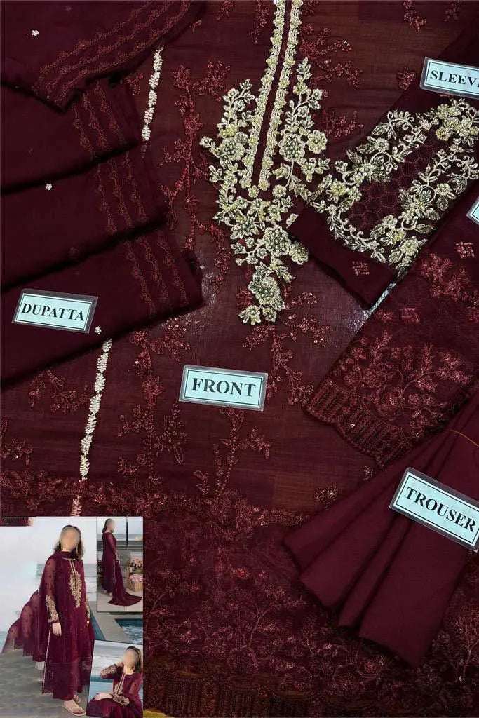 CARNELIAN By Azure Embroidered Chiffon 3 Piece Dress - 0055