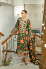 Aneela's Embroidered Digital Printed 3 Piece Luxury Dress - 0042