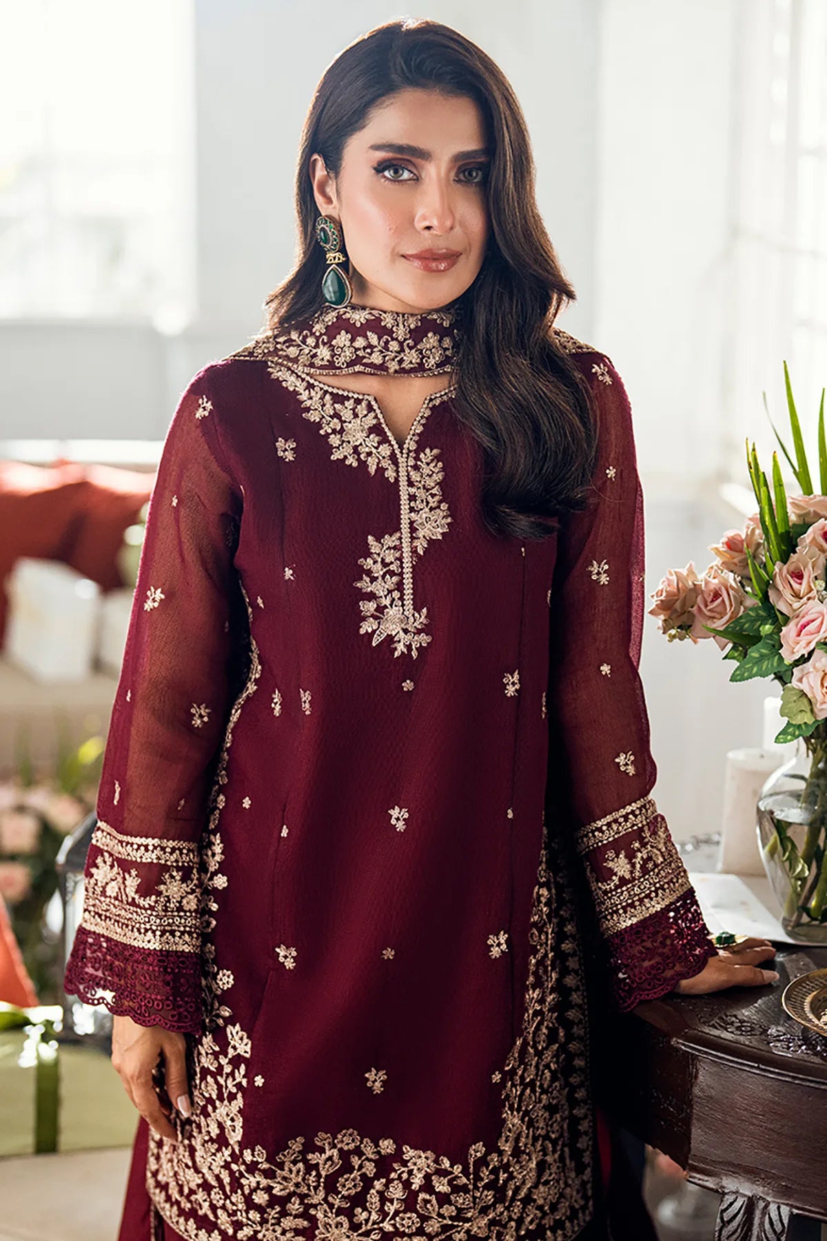 BURRY DUSK By Azure Embroidered Chiffon 3 Piece Dress - 0037