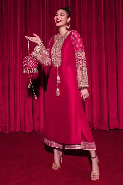 AIMER By Hussain Rehar Embroidered 3 Piece Luxury Silk Dress - 0044