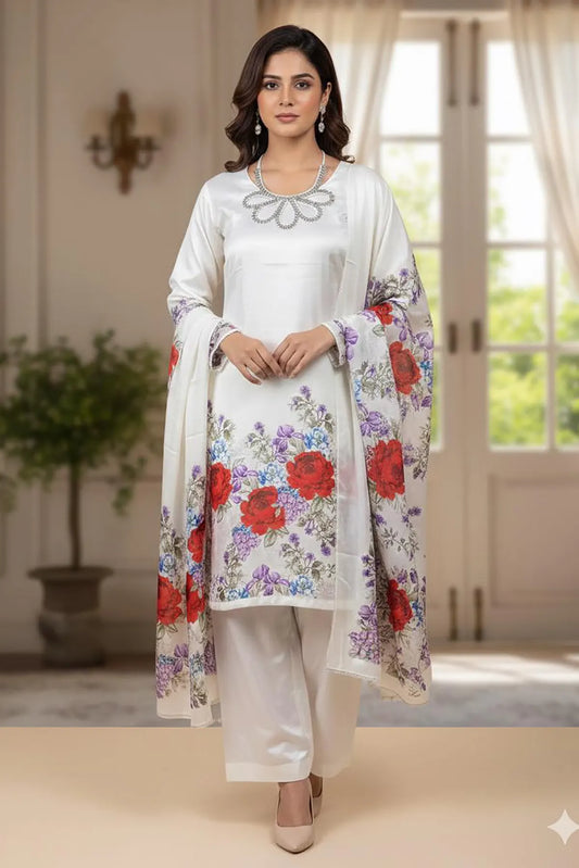 Khaadi Digital Printed Shamoz Silk 3 Piece Dress - 0046